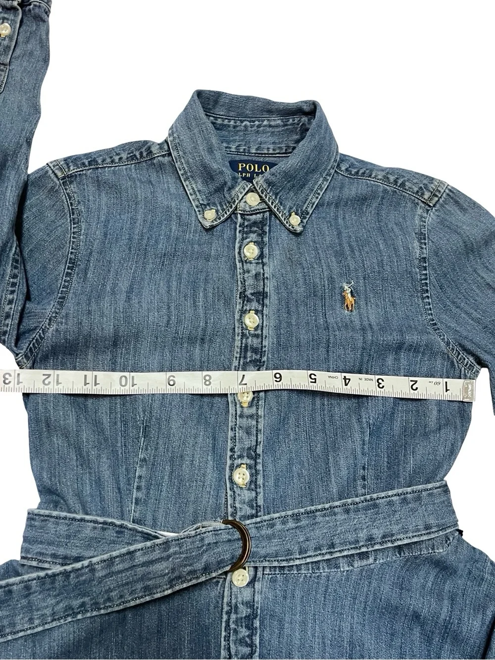 Polo Ralph Lauren Denim Long Sleeve Belted Dress Sz 8 Country Western Classic
